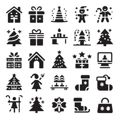 Christmas Vector Silhouette sets: Festive and Joyful Holiday Symbol Collection- Christmas sets of vectors stock.