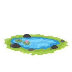 Illustration of a pond with lotus flower plants