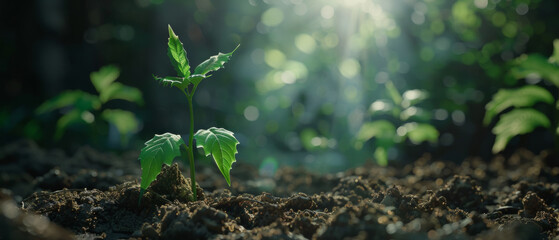 Sunlight nourishing a young plant's growth in fertile soil, signifying new life.