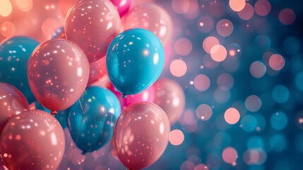 Colorful Balloons on Bokeh Background in Pink and Blue Tones for Celebratory 3D Rendering Scene