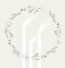 Fluctuating flame of a wax candle with a floral ring. Flame in the wind. Blowing out a candle. Flat design. Vector.
