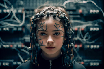 Portrait of an artificial intelligence little girl background