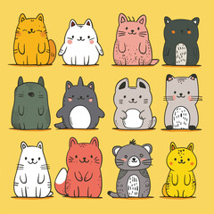 Set of playful animal characters