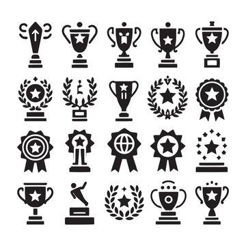 Victorious Trophies: Vector Silhouettes of Winning Awards and Medals- Trophies vector stock.