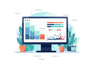 A computer monitor displays a graph with a green background
