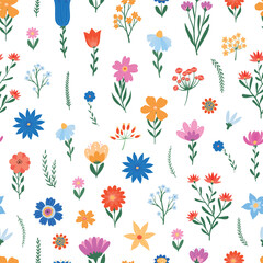 WebSpring wildflowers seamless pattern, floral wallpaper, textile print, wrapping paper, stationary, background decor. EPS 10