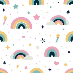 Seamless pattern with cute rainbows