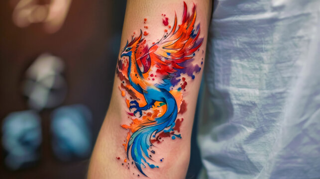 Colorful phoenix tattoo on arm