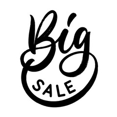 Big Sale - marketing phrase. Hand lettering design isolated on white. Calligraphic vector hand drawn text.