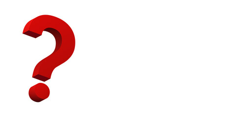 3d red question mark sign with blank space transparent background.