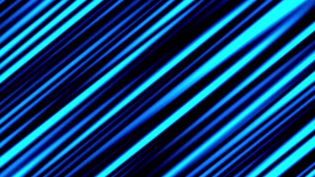 Grainy textured cyan blue and royal blue glowing diagonal stripes motion on black backdrop. Retro grunge striped background. Digital geometric cover. Sliding lines animation. Vintage nostalgia 80s 90s