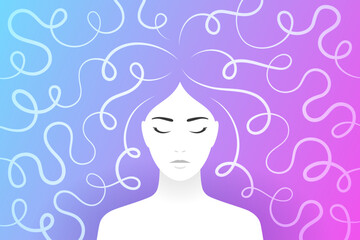 Woman is being deep in thoughts, thinking and dreaming about something