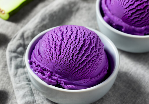 Close up Purple sweet potato Ice Cream in a Bowl