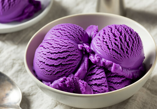 Close up Purple sweet potato Ice Cream in a Bowl