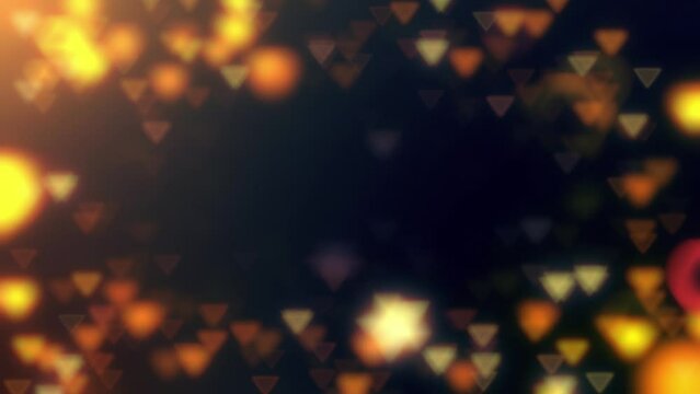 Golden, Triangle Bokeh appear and vanish on a warm background. Shiny Golden Awards or Event Announcement Background Graphic. Bokeh Shiny Light Particles, Looping Animation. Room for Text