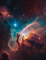 A mesmerizing outer space view, capturing the radiant glow and dynamic shapes of a nebula, resonating with the energy of the cosmos.