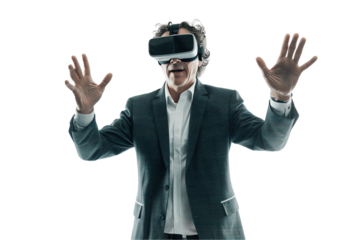 person in a suit with a virtual goggless