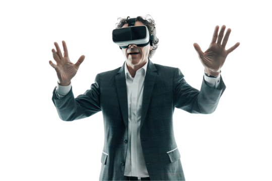 person in a suit with a virtual goggless