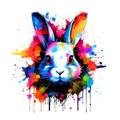 Colorful rabbit head on clean background, DTG Printing, DTF Transfer, Sublimation designs, Wild Animals. Illustration, Generative AI.