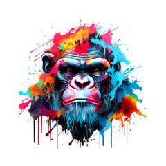 Colorful gorilla head on clean background, DTG Printing, DTF Transfer, Sublimation designs, Monkey Wild Animals. Illustration, Generative AI.