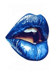 vertical illustration of blue female lips close-up on a white plain background. concept beauty, trend, fashion, blue, lips
