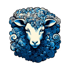 Sheep head design on clean background, DTG Printing, DTF Transfer, Sublimation designs, Farm animals. Illustration, Generative AI.