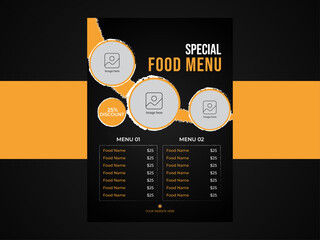 Foo Menu Design or Flyer Design Template in Dark Color, A4 Size, Restaurant Food Menu Design