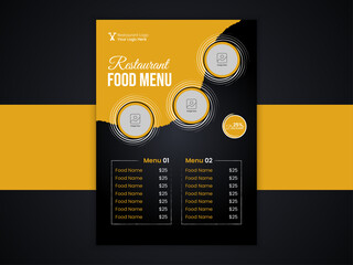 Foo Menu Design or Flyer Design Template in Dark Color, A4 Size, Restaurant Food Menu Design