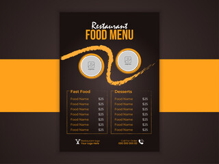 Foo Menu Design or Flyer Design Template in Dark Color, A4 Size, Restaurant Food Menu Design