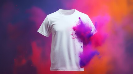 Mock up of a white t shirt isolated on purple color - obrazy, fototapety, plakaty
