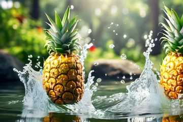 Foto op Plexiglas Ananas die in Wasser fallen Nahaufnahme Hintergrund © Pixelot