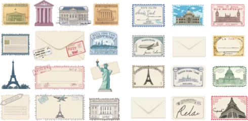 Fotobehang Cachets and postmarks with different landmarks illustrations © Mark