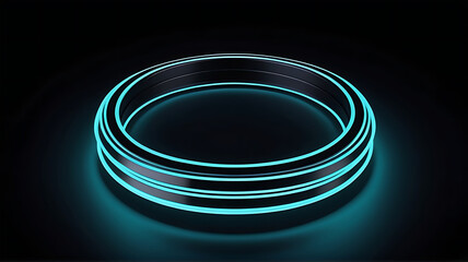 3d render neon light ring black background. glowing neon circle blue pink neon round frame. ai