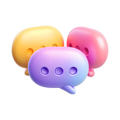 3d rendering icon of three speech bubble in yellow pink and purple