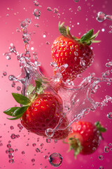 Pink Splash Elegance: Strawberry Product Photography Masterpiece