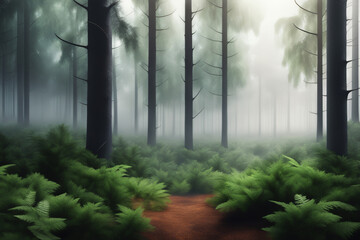 Wald im Nebel als Natur Hintergrund - obrazy, fototapety, plakaty