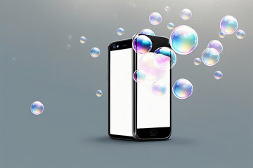 Smartphone Tablet PC mit schwebenden transparenten Blasen - obrazy, fototapety, plakaty