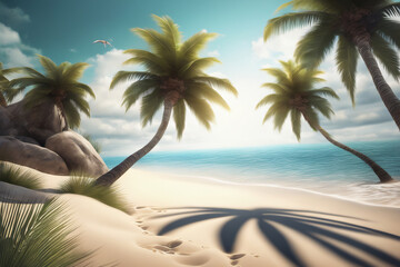 Strand mit Palmen und hohen Wellen Hintergrund - 767832974