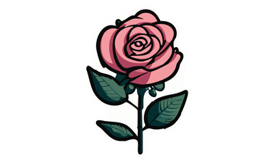 A Sweet Pink Rose Sketch Accentuated by Bold White Borders Adorable Floral Art Vector Image Isolated on White Background