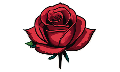 Cute Red Rose Sketch Accentuated by Bold Outlines Minimalist Floral Delight Vector Image