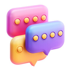cute 3d rendering icon of three speech bubble in yellow pink and purple
