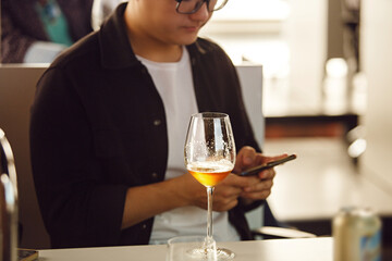 Unrecognizable Participant Sommelier are Trained on the Topic Increasing the Culture of Beer Consumption. Bartender Tasting Various type of Beer.