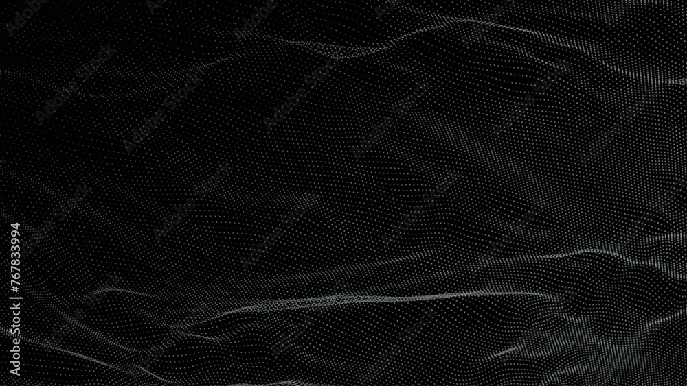 Poster Abstract digital particle wave. Futuristic dotted wave. Big data digital code. Technology or science banner. Technology background vector. Vector illustration.