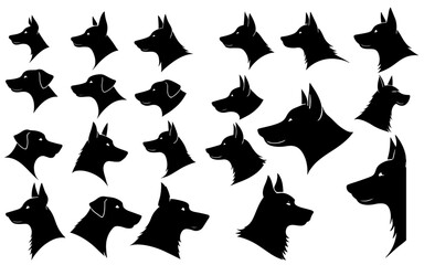 set of a dog head silhouette vector illustration