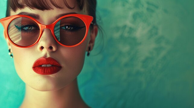 a retro-style image featuring a fashionable woman adorned in trendy sunglasses, evoking the timeless allure of a pin-up girl. Embrace vintage vibes with a modern twist
