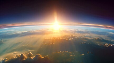 beautiful sunrise over earth in space