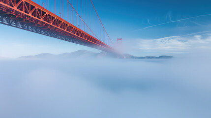A photo of the Golden Gate Bridge with fog below, representing San Francisco's iconic landmark