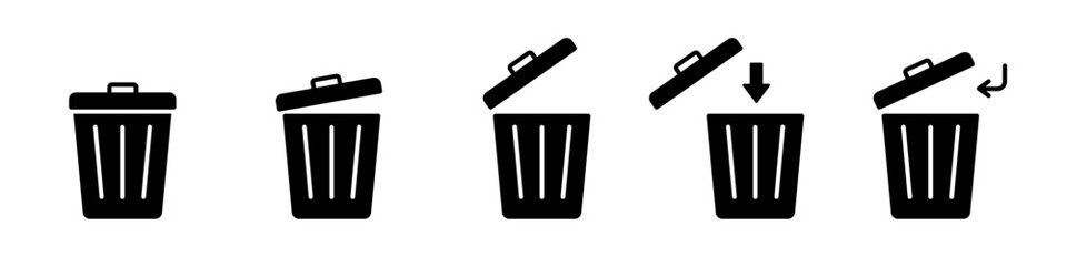 Bin icon set. Trash, garbage, waste icons collection. Bin, bucket symbols vector outline icons.