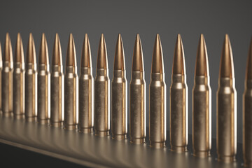 Precisely Aligned Rifle Bullets on a Dark, Simplistic Background