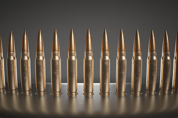Precision-arranged Rifle Ammunition on a Strikingly Dark Gradient Background